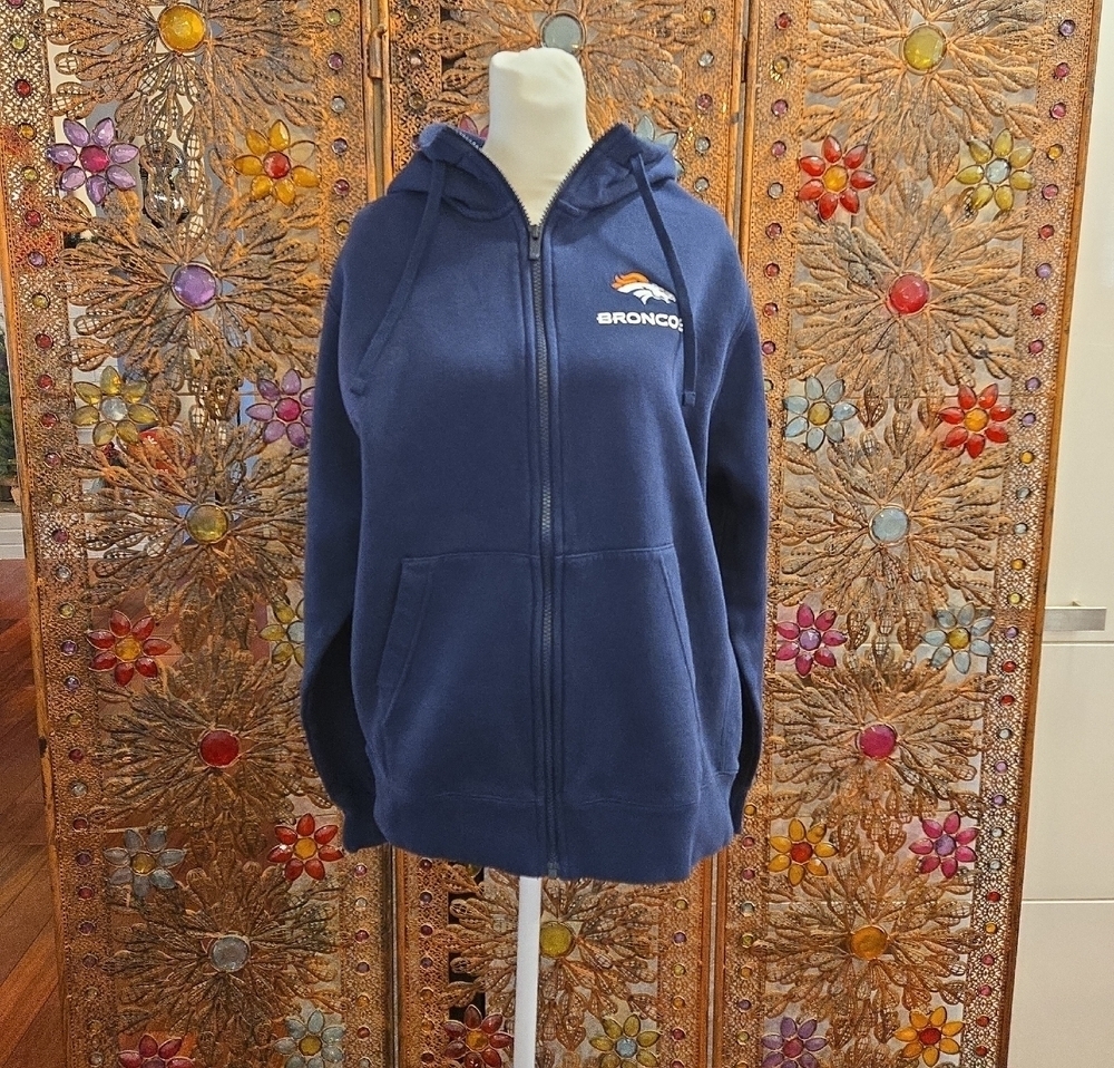 Nike NFL Denver Broncos Embroidered Full Zip Hoodie Sweatshirt Navy Size Medium